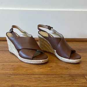 Via Spiga Brown Leather Espadrille Wedge Sandal